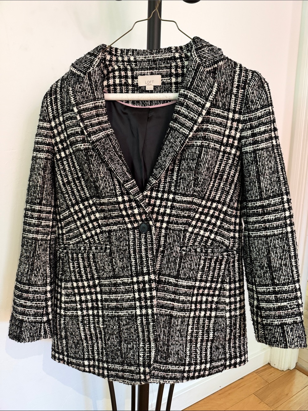 LOFT Black & White Plaid Blazer